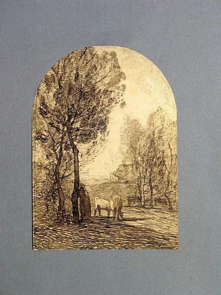 Mucche al pascolo in una convalle fra alti pioppi. Pastorella appoggiata ad un albero - Galleria Civica d’Arte Moderna e Contemporanea, Torino
